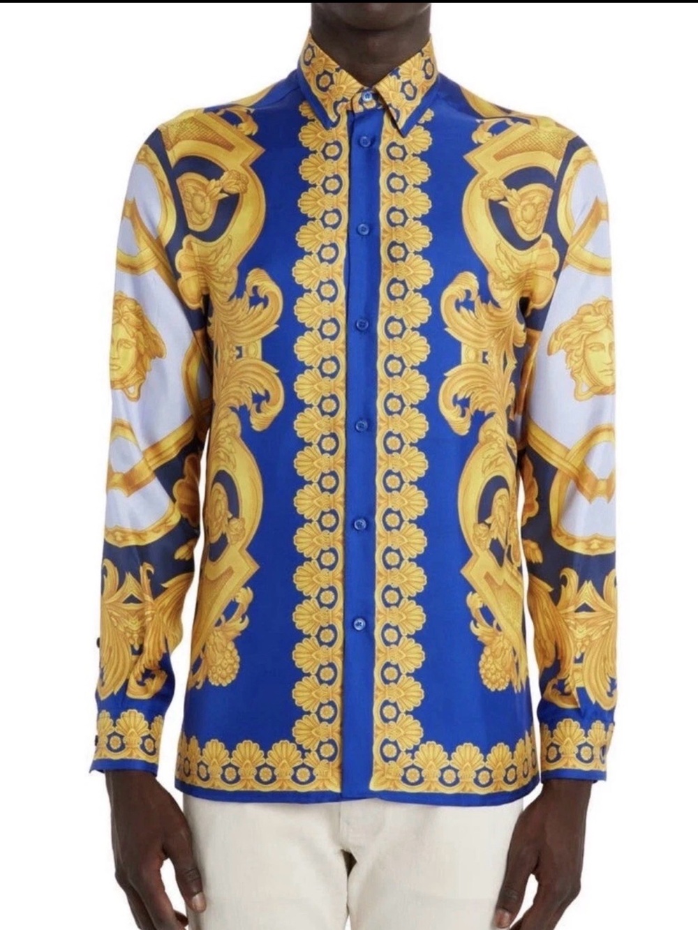 Versace Men’s 100% Silk  Shirt Golfo Print L/S Heritage fit Size Small